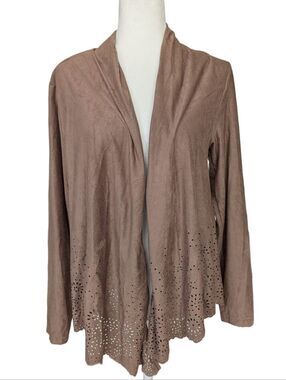 Ariat Womens Brown Open Front Faux Suede Boho Western Cardigan Size Large